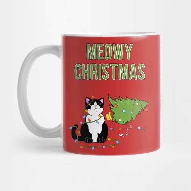 Meowy Christmas Tuxedo Cat Knocked Over Tree by xenotransplant